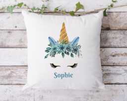 Personalised Unicorn Cushion Gift, Custom Name Pillow For Girls, Floral Bedroom Decor