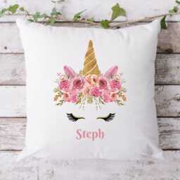 Personalised Unicorn Cushion Gift, Custom Name Pillow For Girls, Floral Bedroom Decor - thumbnail 2