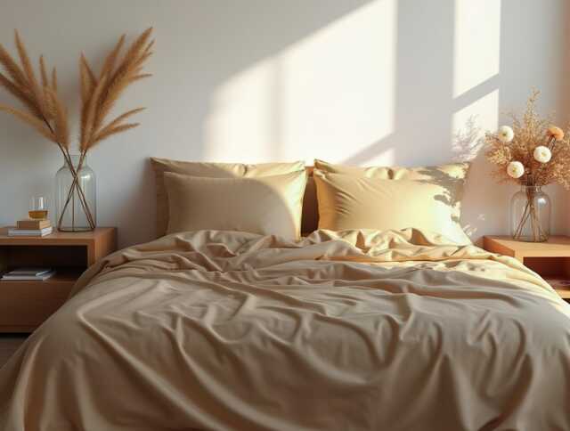Caramel Sateen Bedding Set 1 Duvet Cover & 2 Pillowcases Cotton Satin Comforter - image 1