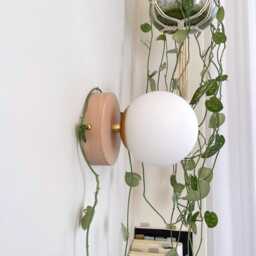 Minimal Globe Sconce Wooden Brass Wall Lamp Glass Light Boho Vanity Lighting [Apollon] - thumbnail 3