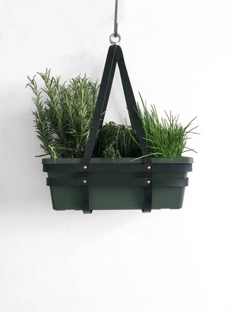 Hanging Basket Herb Garden Leather Geometric Planter Black Dark Green Pot Plant Lover Gift Boho Home Decor Jungalow Style - image 1