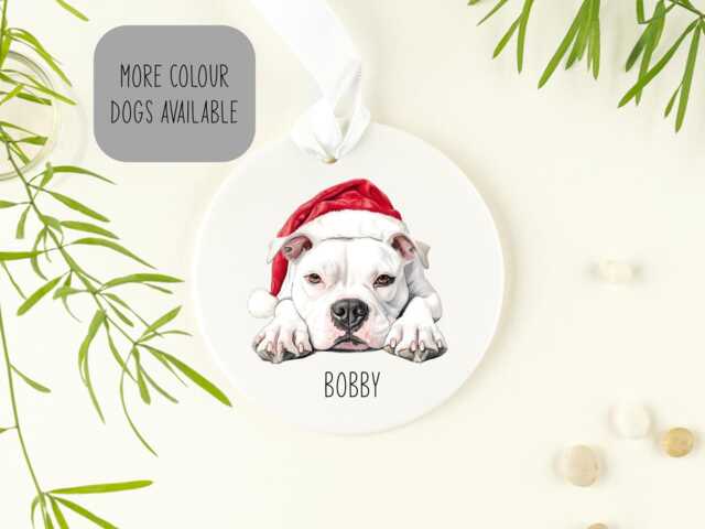 Personalised Staffordshire Bull Terrier Ceramic Ornament, , Christmas Staffy Tree Decoration, Staffie Bauble, Perfect Gift For The Tree - image 1