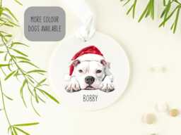 Personalised Staffordshire Bull Terrier Ceramic Ornament, , Christmas Staffy Tree Decoration, Staffie Bauble, Perfect Gift For The Tree - thumbnail 1