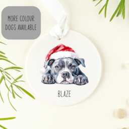 Personalised Staffordshire Bull Terrier Ceramic Ornament, , Christmas Staffy Tree Decoration, Staffie Bauble, Perfect Gift For The Tree - thumbnail 3