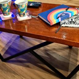 Reclaimed Wood Coffee Table Rustic Industrial Steel Frame - thumbnail 3