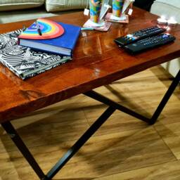 Reclaimed Wood Coffee Table Rustic Industrial Steel Frame - thumbnail 2