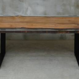 Perosnalised Resin Table, Live Egde Dining Table Made Of Oak, Wooden Epoxy With Steel Legs, Unique Architect Edge Table - thumbnail 3