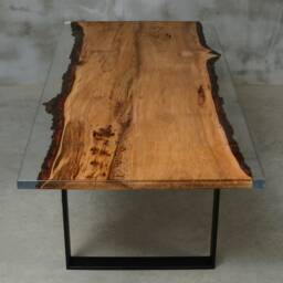 Perosnalised Resin Table, Live Egde Dining Table Made Of Oak, Wooden Epoxy With Steel Legs, Unique Architect Edge Table - thumbnail 2