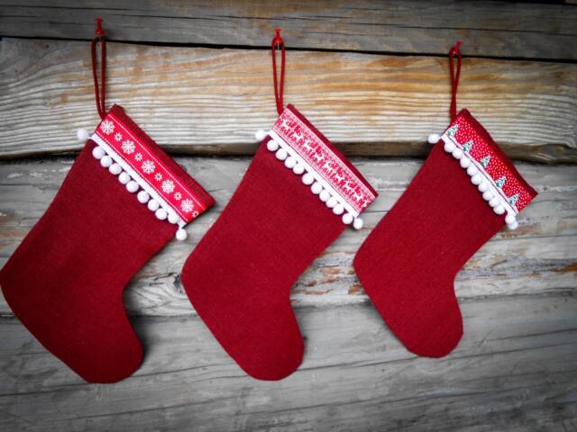 Christmas Stocking Gift Decor Holiday Personalized Burlap Ornament Scandinavian - image 1