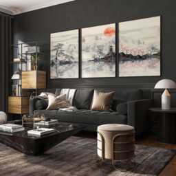 Japanese Wall Art Decor, Earth Toned Japandi Framed 3 Piece Prints For Living Room, Zen Home Hanging Set Of Posters - thumbnail 2
