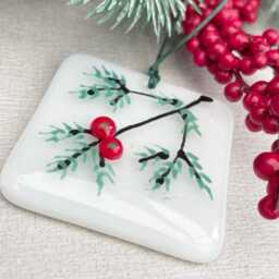 Winter Berries - Fused Glass Christmas Tree Decoration - thumbnail 3
