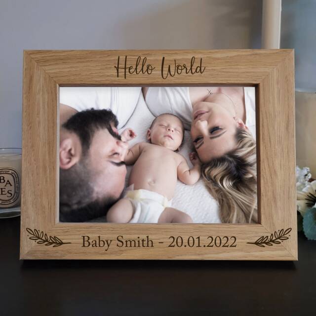 Hello World Baby Photo Frame - Personalised Photo Frame Nursery Frame- New Gift Arrival Keepsake Newborn Gift - image 1