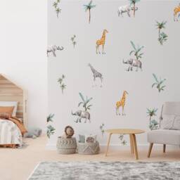 Safari Nursery Wall Decals Watercolor Giraffes & Elephants - thumbnail 3