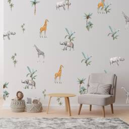 Safari Nursery Wall Decals Watercolor Giraffes & Elephants - thumbnail 2