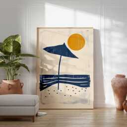 Minimalist Beach Umbrella Poster Print - Modern Coastal Wall Art, Abstract Summer Sun Illustration, Relaxing Ocean Home Decor - thumbnail 3