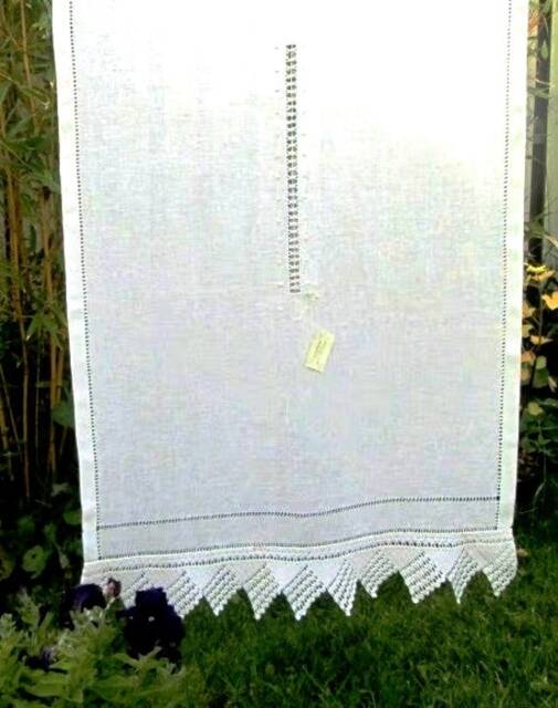 Linen & Lace Curtains, Irish Linen Handmade Hemstitched N' Drawn-Work Curtains - image 1