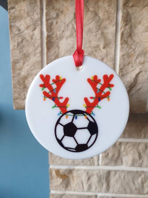 Football With Antlers & Christmas Lights Ceramic Tree Decoration - image 1