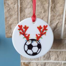 Football With Antlers & Christmas Lights Ceramic Tree Decoration - thumbnail 2