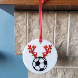 Football With Antlers & Christmas Lights Ceramic Tree Decoration - thumbnail 3