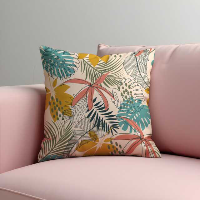 Tropical Jungle Cushion Cover, Colorful Palm & Monstera Leaf Throw Pillow Boho Summer Sofa Decor, Exotic Botanical Accent - image 1