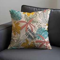 Tropical Jungle Cushion Cover, Colorful Palm & Monstera Leaf Throw Pillow Boho Summer Sofa Decor, Exotic Botanical Accent - thumbnail 4