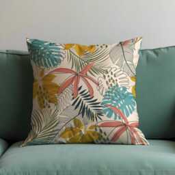 Tropical Jungle Cushion Cover, Colorful Palm & Monstera Leaf Throw Pillow Boho Summer Sofa Decor, Exotic Botanical Accent - thumbnail 2