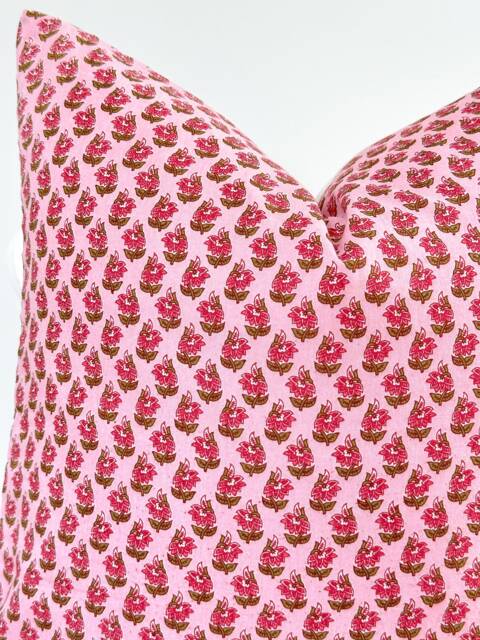 Fuchsia Pink Indian Block Print Pillow Cover , Cotton Voile Hand Mede - image 1
