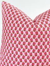 Fuchsia Pink Indian Block Print Pillow Cover , Cotton Voile Hand Mede - thumbnail 1