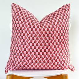Fuchsia Pink Indian Block Print Pillow Cover , Cotton Voile Hand Mede - thumbnail 2