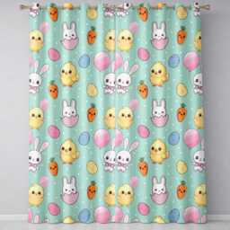 Cute Easter Bunny Chick Carrot Egg Mint Polka Dot Seamless Pattern Readymade Eyelet Ring Top Thermal 100% Blackout Curtains - thumbnail 2