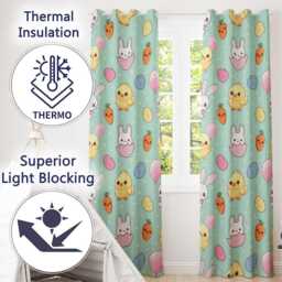 Cute Easter Bunny Chick Carrot Egg Mint Polka Dot Seamless Pattern Readymade Eyelet Ring Top Thermal 100% Blackout Curtains - thumbnail 3
