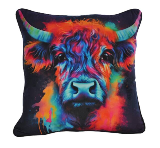 Highland Cow Velvet Piped Cushions Black Back 18 - image 1