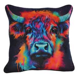 Highland Cow Velvet Piped Cushions Black Back 18 - thumbnail 3