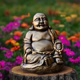 Smiling Buddha Statue Concrete Sitting Figurine Zen Stone Meditation Sculpture Cement Outdoor Decor Lover Gift Lawn Ornament - thumbnail 4