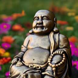 Smiling Buddha Statue Concrete Sitting Figurine Zen Stone Meditation Sculpture Cement Outdoor Decor Lover Gift Lawn Ornament - thumbnail 3