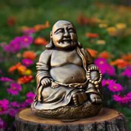 Smiling Buddha Statue Concrete Sitting Figurine Zen Stone Meditation Sculpture Cement Outdoor Decor Lover Gift Lawn Ornament - thumbnail 2