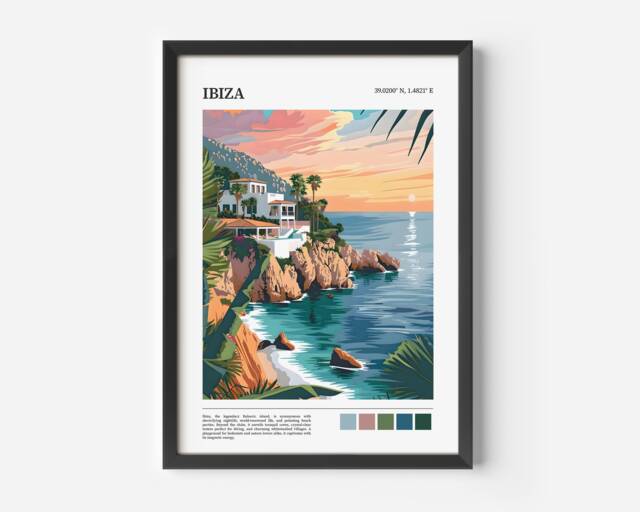 Ibiza Travel Print - Poster Island Balearic Islands Wall Art Sunset - image 1