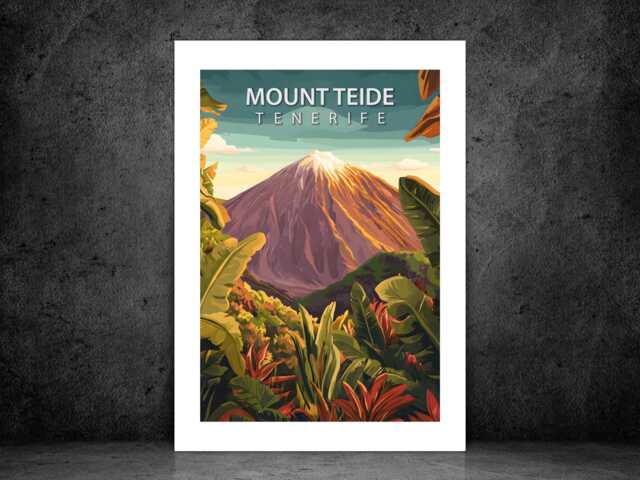 Mount Teide Travel Poster - Vintage Wall Print Scenic Mountain Landscape Destination Art A5 A4 A3 Framed Or Unframed - image 1