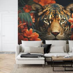 Vintage Tiger Floral Wallpaper Mural, Tropical Peel & Stick Decal - thumbnail 3