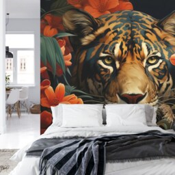 Vintage Tiger Floral Wallpaper Mural, Tropical Peel & Stick Decal - thumbnail 2