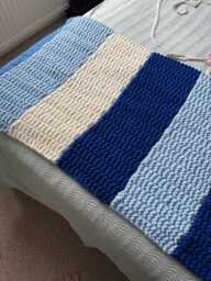 Hand-Knitted Bed Throw Blue & White Blanket