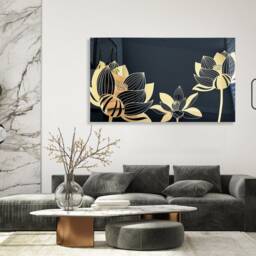"Gold Lotus Mirrored Acrylic Wall Art Modern Floral Decor - 53""x32" - thumbnail 3