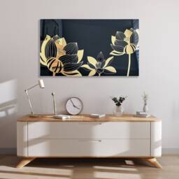 "Gold Lotus Mirrored Acrylic Wall Art Modern Floral Decor - 53""x32" - thumbnail 1