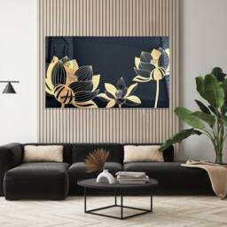 "Gold Lotus Mirrored Acrylic Wall Art Modern Floral Decor - 53""x32" - thumbnail 2