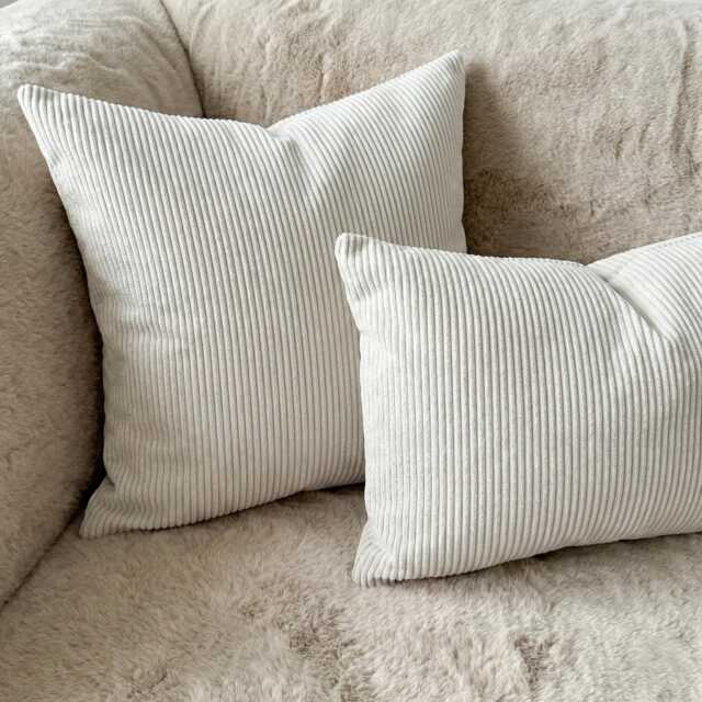 Off White Cozy Corduroy Pillow Cover, Neutral Ribbed Velvet Lumbar Cushion, Minimalist Home Decor - image 1