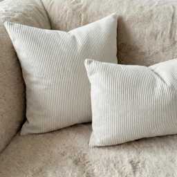 Off White Cozy Corduroy Pillow Cover, Neutral Ribbed Velvet Lumbar Cushion, Minimalist Home Decor