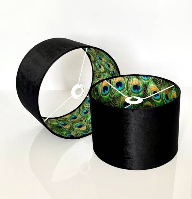 New Luxury Hq Double Sided Black Velvet & Peacock Feathers Combination Lamp Shade Pendant Light - image 1