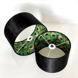 New Luxury Hq Double Sided Black Velvet & Peacock Feathers Combination Lamp Shade Pendant Light - thumbnail 2