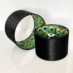 New Luxury Hq Double Sided Black Velvet & Peacock Feathers Combination Lamp Shade Pendant Light - thumbnail 3