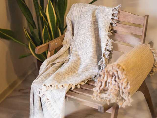 Organic Cotton Throw Blanket Handwoven Turkish Blanket With Tassels - image 1